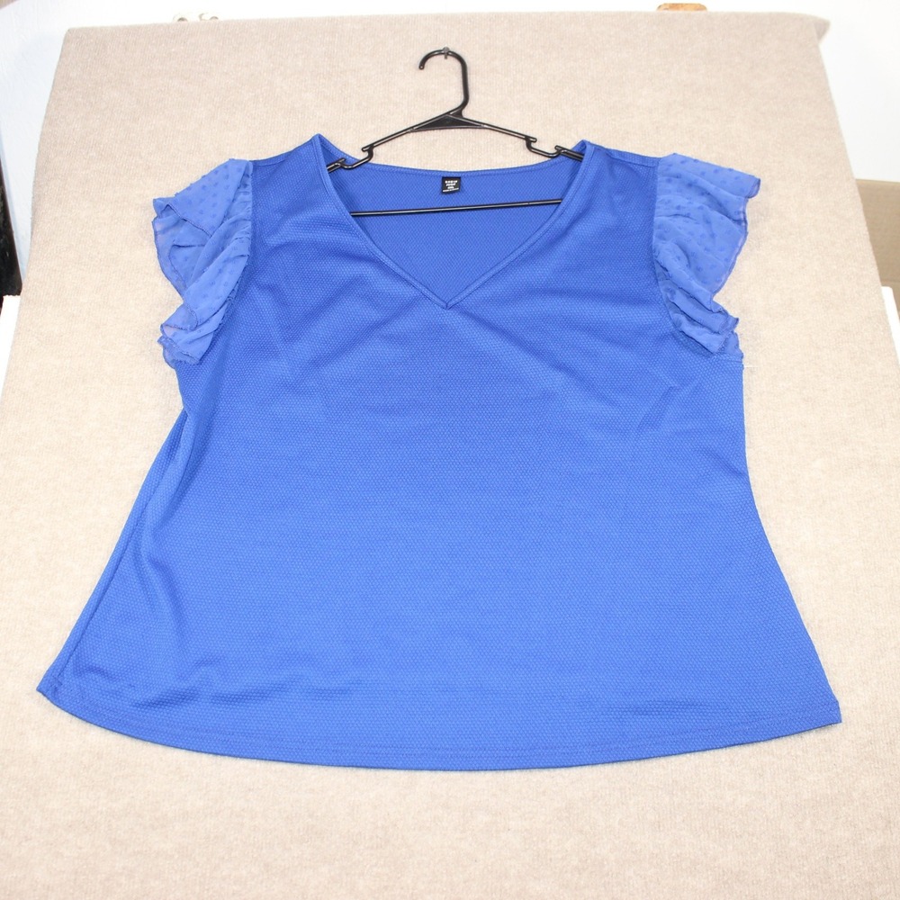 Shein Curve Royal Blue V-Neck Blouse Swiss Dot Ruffle Sleeve Top 4XL Plus Size